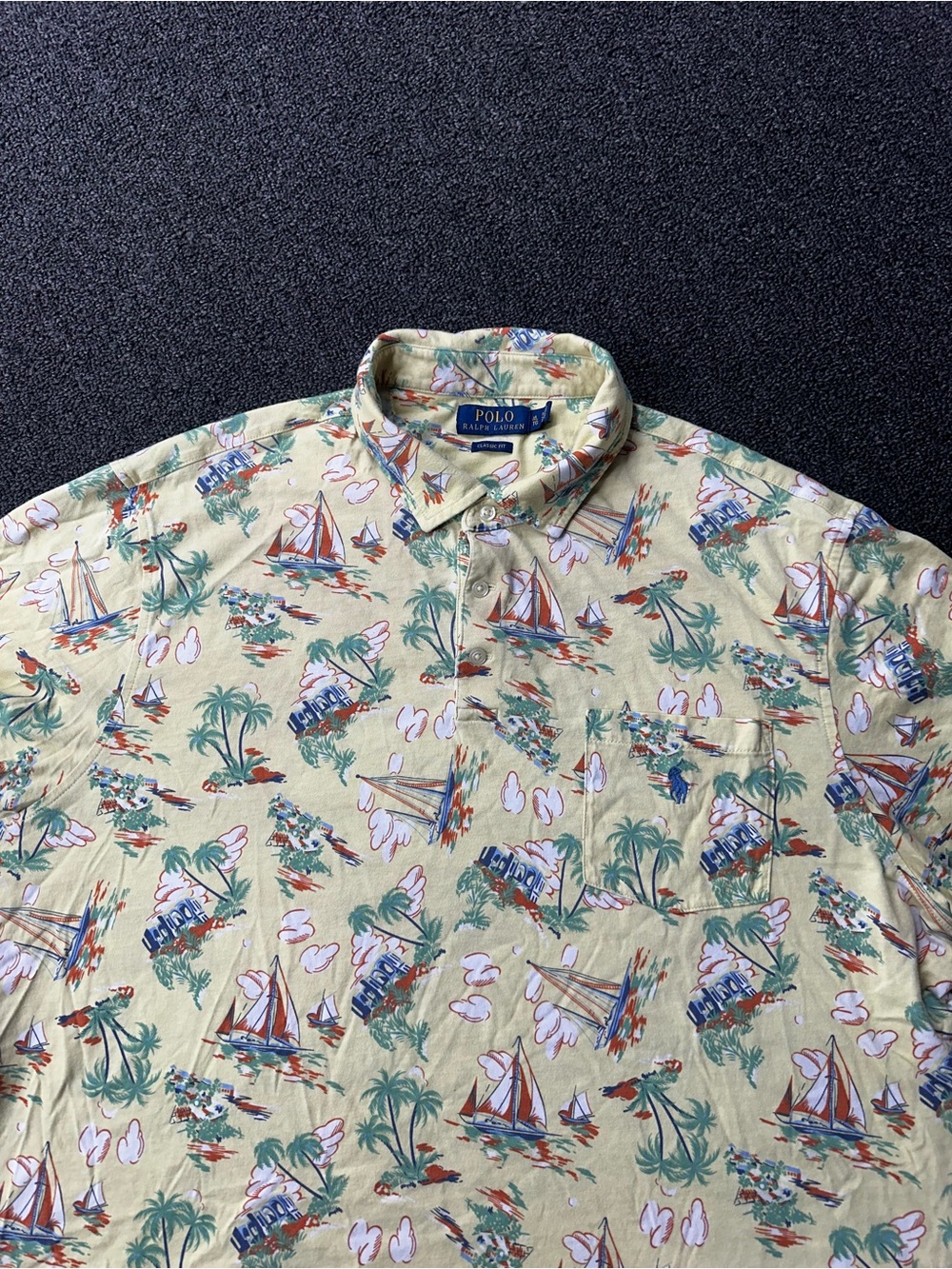 Polo Ralph Lauren Polo Shirt Mens XL Hawaiian Island Beach All Over Print Aloha